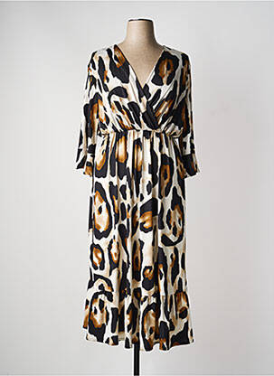 Robe mi-longue coupe fluide manches longues marron 2W PARIS femme