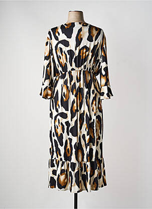 Robe mi-longue coupe fluide manches longues marron 2W PARIS femme