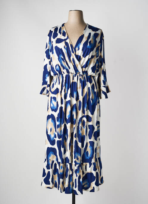 Robe mi-longue coupe fluide manches longues bleu 2W PARIS femme