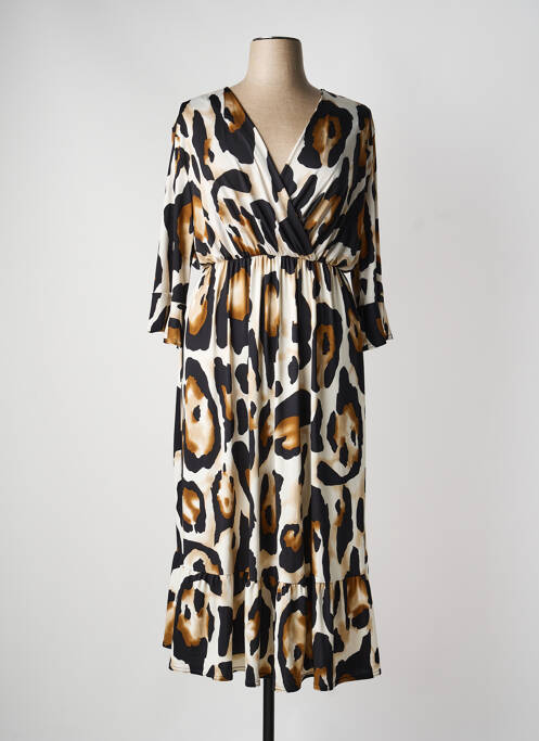 Robe mi-longue coupe fluide manches longues marron 2W PARIS femme