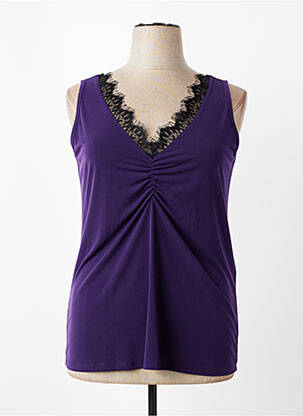 Top col v sans manche violet fonce SPG WOMAN femme