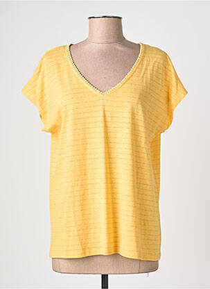 T-shirt col v manches courtes jaune C'EST BEAU LA VIE femme