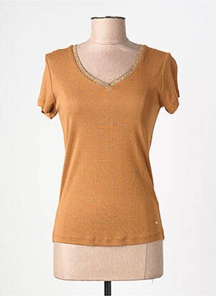 T-shirt col v manches courtes marron C'EST BEAU LA VIE femme