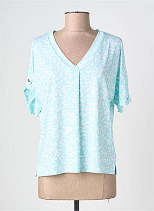 Top imprimé fantaisie manches courtes bleu MARBLE femme