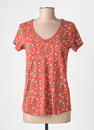 T-shirt imprimé fantaisie manches courtes orange C'EST BEAU LA VIE femme