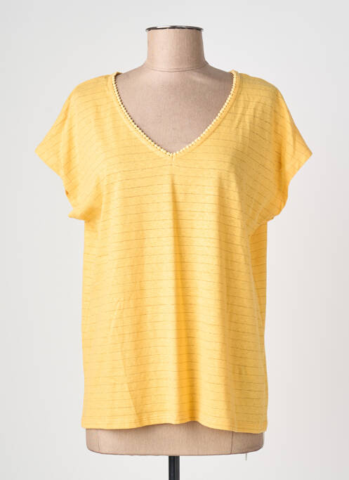 T-shirt col v manches courtes jaune C'EST BEAU LA VIE femme