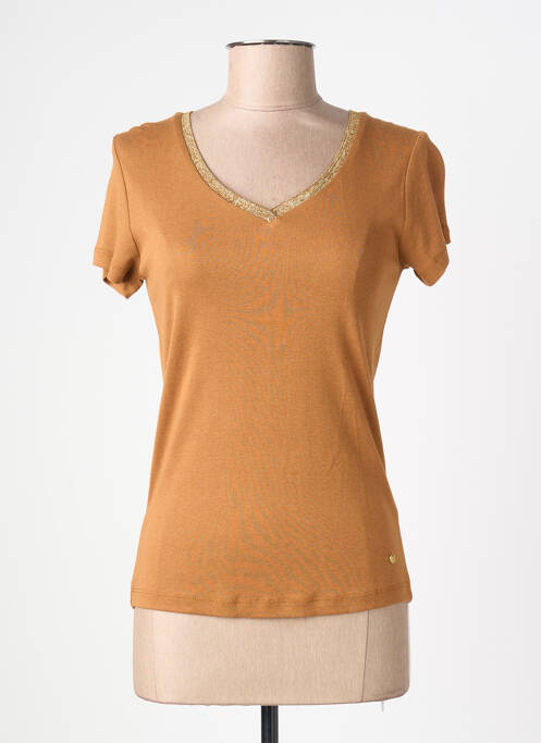 T-shirt col v manches courtes marron C'EST BEAU LA VIE femme