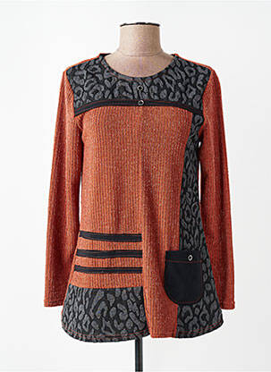 Pull tunique stretch manches longues orange PLURIELLES femme