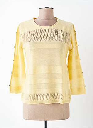 Pull maille ajourée manches 3/4 jaune I.ODENA femme