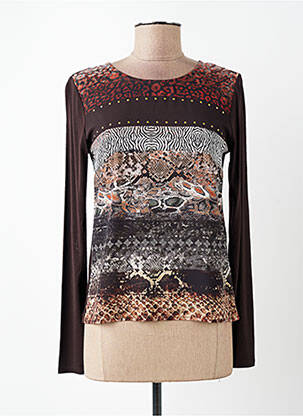 Top tissage crêpe manches longues marron DIANE LAURY femme