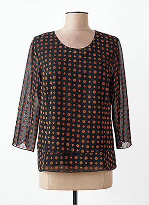 Top imprimé fantaisie manches 3/4 noir GEVANA femme