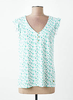 T-shirt col v manches courtes vert C'EST BEAU LA VIE femme
