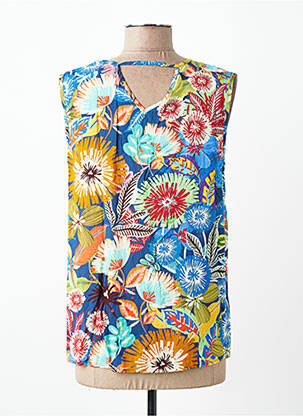 Blouse tissage popeline sans manche bleu DIANE LAURY femme