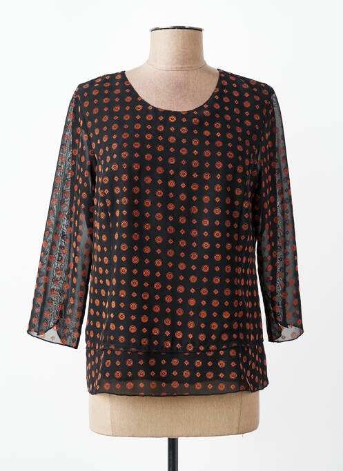 Top imprimé fantaisie manches 3/4 noir GEVANA femme