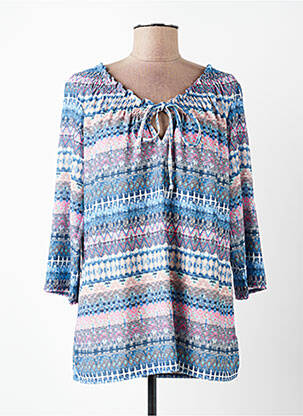 Top imprimé fantaisie manches 3/4 bleu PLURIELLES femme