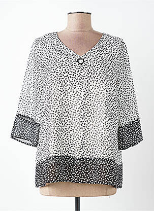 Blouse tissage popeline manches 3/4 blanc PLURIELLES femme