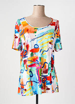 T-shirt imprimé fantaisie manches courtes bleu FRANCE RIVOIRE femme