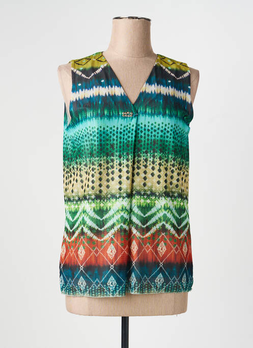 Top imprimé fantaisie sans manche vert LOURDES CASTILLO femme