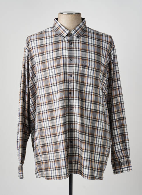 Chemise manches longues imprimé écossais marron CHATEL homme