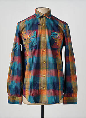 Chemise manches longues imprimé carreaux bleu DELAHAYE homme
