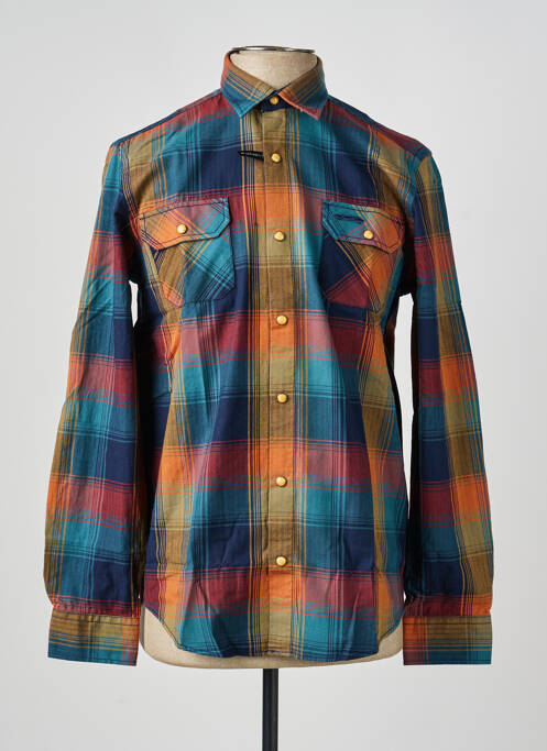 Chemise manches longues imprimé carreaux bleu DELAHAYE homme