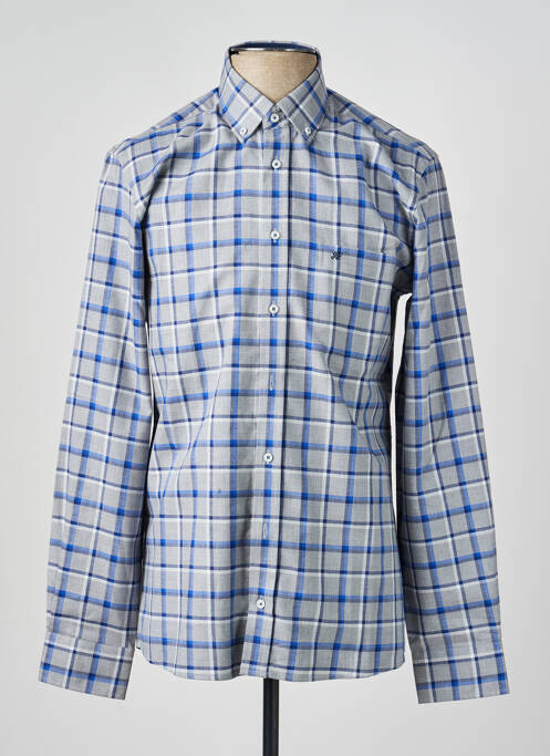 Chemise manches longues imprimé carreaux bleu CHATEL homme