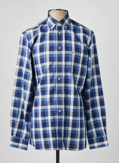 Chemise manches longues imprimé carreaux bleu CHATEL homme