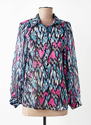 Chemisier tissage crêpe manches longues bleu GRACE & MILA femme