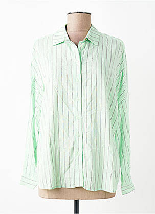 Chemisier tissage popeline manches longues vert GRACE & MILA femme