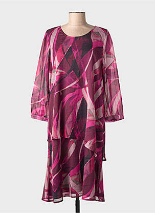 Robe mi-longue imprimé fantaisie manches longues violet SIGNATURE femme