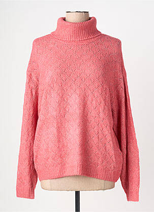 Pull col roulé maille souple et aérée manches longues rose JENSEN femme