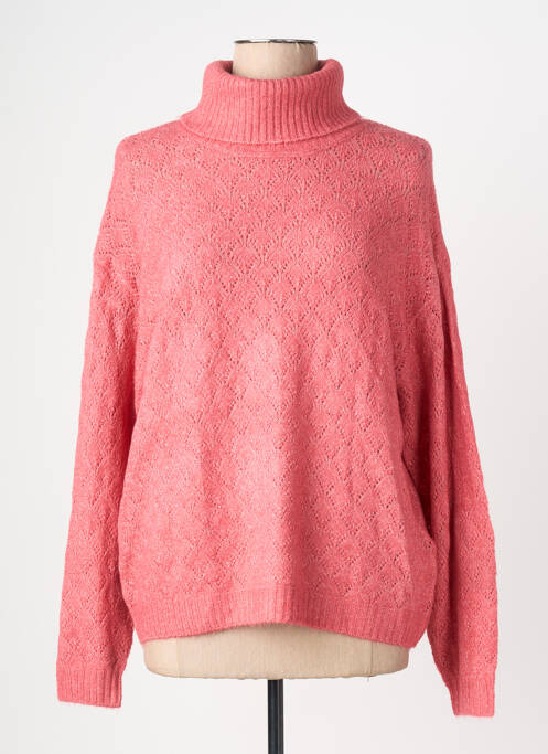 Pull col roulé maille souple et aérée manches longues rose JENSEN femme