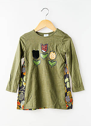 Robe mi-longue col rond manches longues vert BOBOLI fille