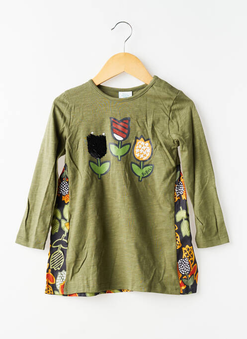 Robe mi-longue col rond manches longues vert BOBOLI fille