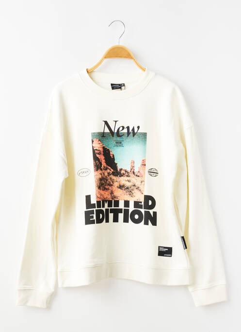 Sweat-shirt sérigraphie floquée manches longues blanc LE TEMPS DES CERISES garcon