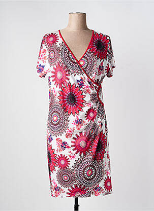 Robe mi-longue imprimé fleurs manches courtes rose JUMFIL femme