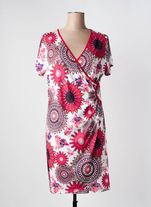 Robe mi-longue imprimé fleurs manches courtes rose JUMFIL femme
