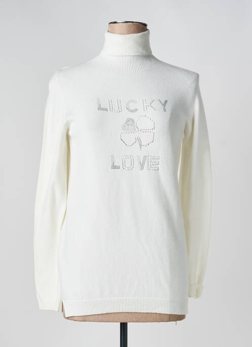 Pull col roulé coupe cintrée manches longues blanc FUEGO WOMAN femme