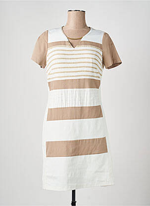 Robe mi-longue imprimé fantaisie manches courtes beige JUMFIL femme