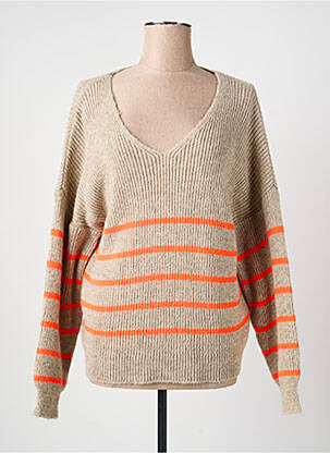 Pull coupe droite manches longues beige QUATTRO femme
