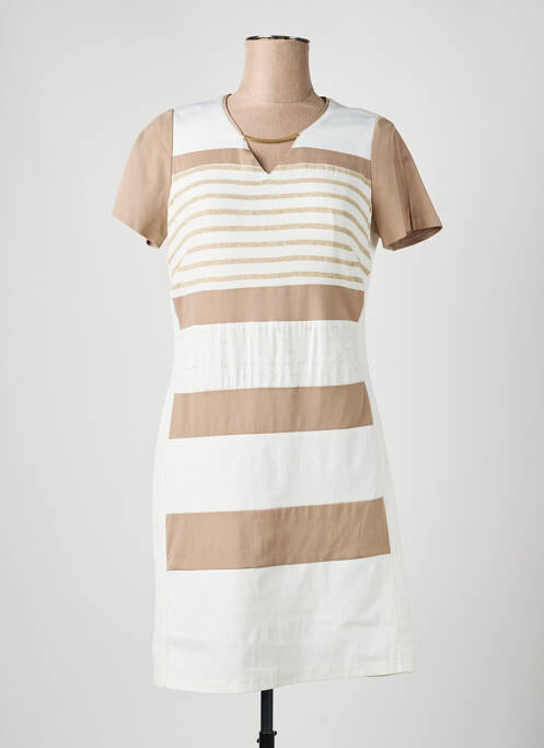 Robe mi-longue imprimé fantaisie manches courtes beige JUMFIL femme