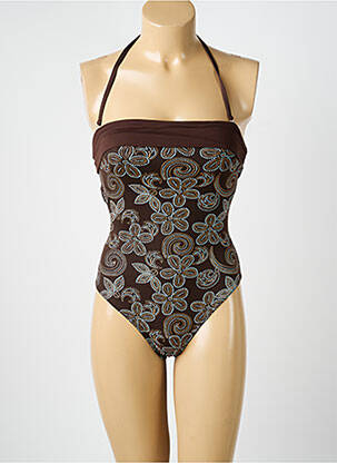 Maillot de bain 1 pièce imprimé fantaisie haut bandeau marron REGLISSE femme