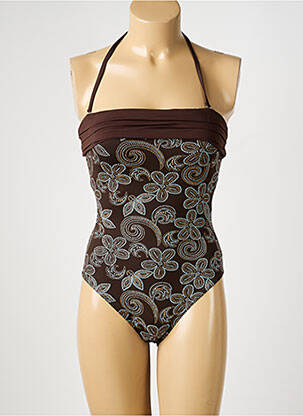 Maillot de bain 1 pièce bretelles élastiquées amovibles haut soutien-gorge avec mousse de rembourrage amovible marron REGLISSE femme