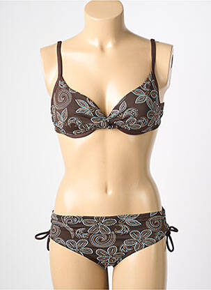 Maillot de bain 2 pièces stretch haut soutien-gorge emboitant marron REGLISSE femme