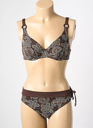 Maillot de bain 2 pièces stretch haut soutien-gorge emboitant marron REGLISSE femme