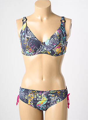 Maillot de bain 2 pièces stretch haut soutien-gorge emboitant bleu REGLISSE femme