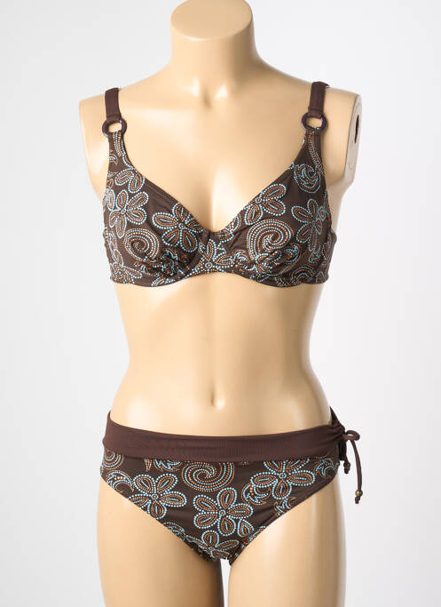 Maillot de bain 2 pièces stretch haut soutien-gorge emboitant marron REGLISSE femme