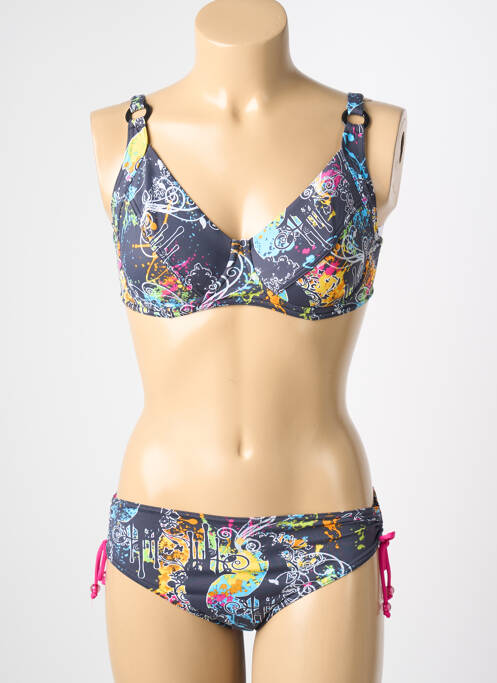 Maillot de bain 2 pièces stretch haut soutien-gorge emboitant bleu REGLISSE femme