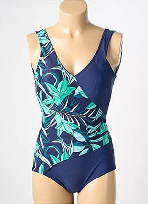 Maillot de bain 1 pièce effet matière satinée haut soutien-gorge balconnet bleu REGLISSE femme