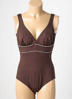 Maillot de bain 1 pièce effet matière satinée haut soutien-gorge balconnet marron REGLISSE femme